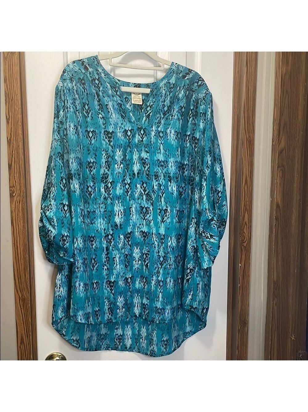 Faded Glory Blue Relaxed Tunic with Mandarin Collar